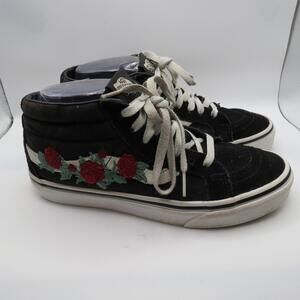 VANS SK8-Mid Sneakers Black Embroidered Rose Thorn Canvas US Womens 7.5 Mens 6
